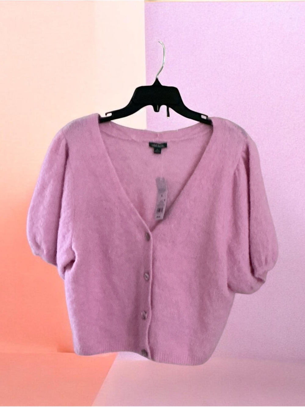 wild fable Puff-Sleeve V-Neck Button Cardigan - Light Pink